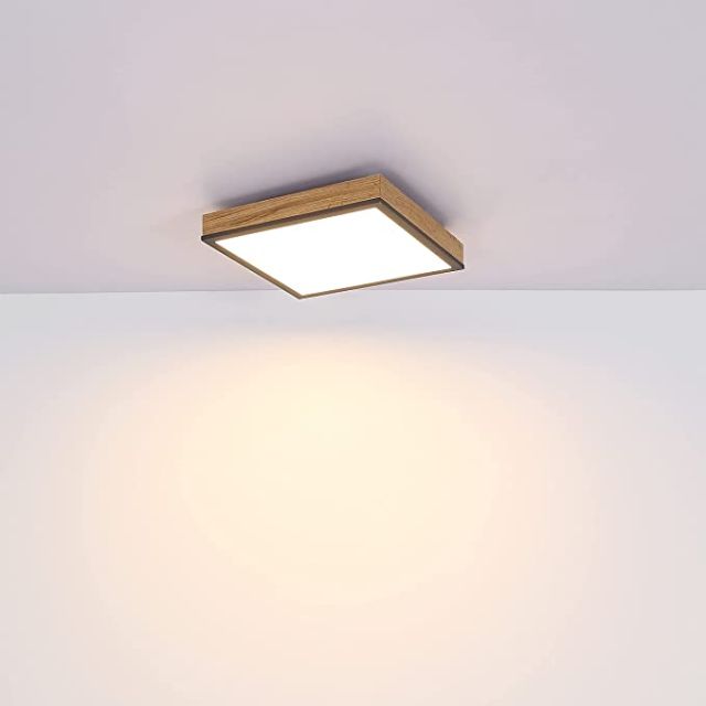 LED Deckenleuchte, Graphit/Holzoptik, Acryl opal, 300x300mm