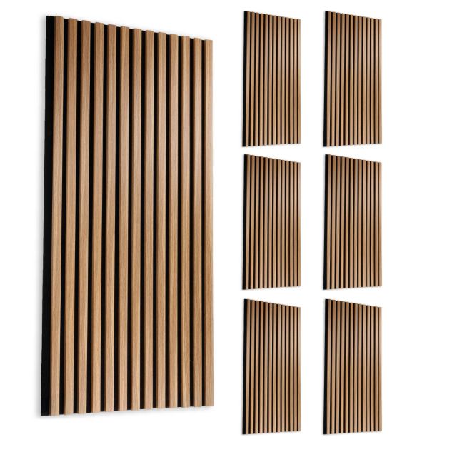 Akustikpaneel Set, mit 6x 120x60x2cm, Eiche Artisan Natur furniert, Filz: Schwarz