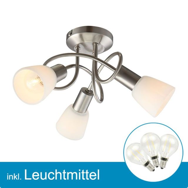 LED Deckenleuchte nickel matt mit Leuchtmittel E14- 2 Watt- warmweiss