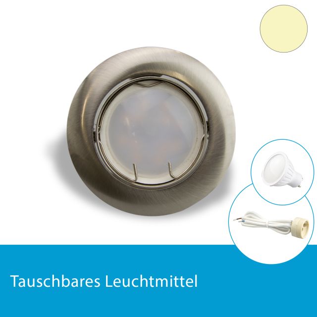 LED Einbaustrahler nickel, schwenkbar, GU10 LED 4,5W tauschbar, warmweiss,diffus