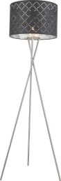 KIDAL Stehleuchte nickel matt, Textil grau silber metallic, Schirm mit Dekorstanzungen, Kabel 1,8 m,