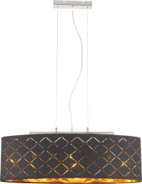 CLARKE Hängeleuchte nickel matt, Textil schwarz goldfarben, Schirm mit Dekorstanzungen, LxBxH:650x25