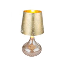 JOHANNA Tischleuchte messing, Glas amber, Textil Blattgold, Kabel 1,5 m gold, Schalter, D:210, H:400