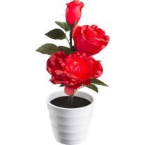 ORPHELIA I Tischleuchte Blumentopf mit 3 roten Rosen, Schalter, exkl. 2 x AA, D: