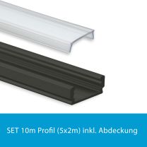 Profi LED SET 10M (5x2M) Aufbauprofil Mini 12 schwarz inkl. klarer Abdeckung