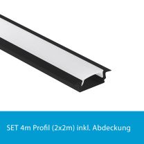 Profi LED SET 4M (2x2M) Einbauprofil Mini 12 schwarz inkl. milchiger Abdeckung