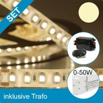 LED Streifen 5M SET Silikon Flexband warmweiss + 50W Trafo + Controller