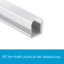 Profi LED SET 6M (3x2M) Aufbauprofil Maxi 12 inkl. runder milchiger Abdeckung