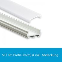 Profi LED SET 4M (2x2M) Aufbauprofil Micro 12 inkl. flacher milchiger Abdeckung