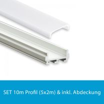 Profi LED SET 10M (5x2M) Aufbauprofil Micro 12 inkl. flacher milchiger Abdeckung