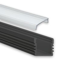 Profi LED Aufbauprofil Midi 12 schwarz,2 Meter inkl. flacher klarer Abdeckung
