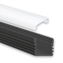 Profi LED Aufbauprofil Midi 12 schwarz, 2 Meter inkl flacher milchiger Abdeckung