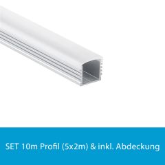 Profi LED SET 10M (5x2M) Aufbauprofil Maxi 12 inkl. flacher milchiger Abdeckung